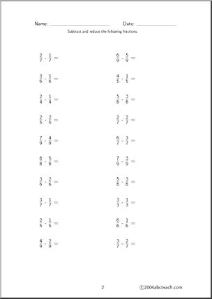 Fraction Subtraction (set 4) Worksheet