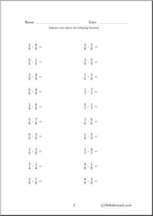 Fraction Subtraction (set 5) Worksheet