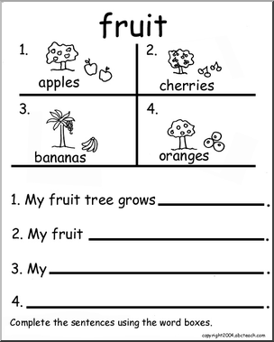 Beginning Writing Practice, Set 17a (fruit)