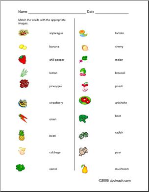 Word/Picture match for fruits and vegetables