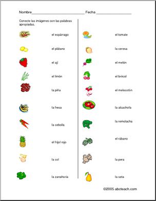 Spanish:  Frutas y Verduras, empareja el dibujo