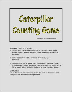 Board Game: Caterpillar Counting (pre-k/primary) -color