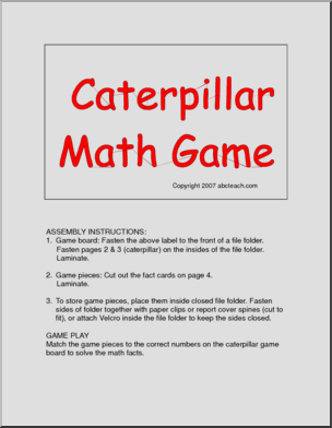 Board Game: Caterpillar Math Facts (primary) -color