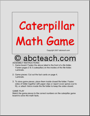Board Game: Caterpillar Math Facts (primary) -color