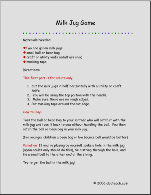 Craft: Milk Jug Game (primary/elem)