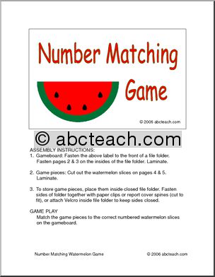 Watermelon Number Matching Board Game (color)