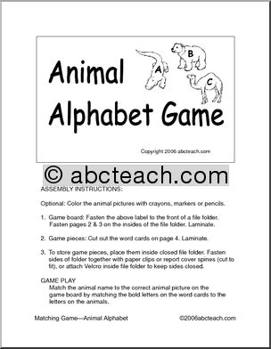Matching Game: Animal Alphabet (b/w)