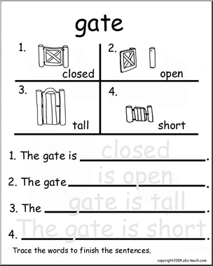 Beginning Writing Practice, Set 7a – trace (gate)