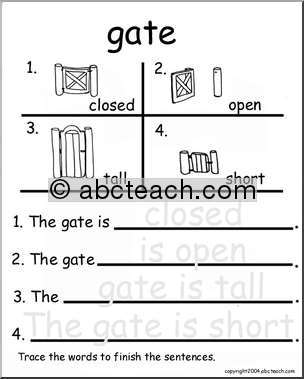 Beginning Writing Practice, Set 7a – trace (gate)