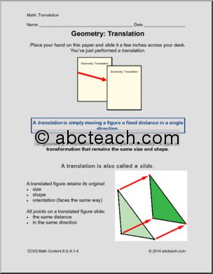 Geometry – Translation (upper elem/middle) Math