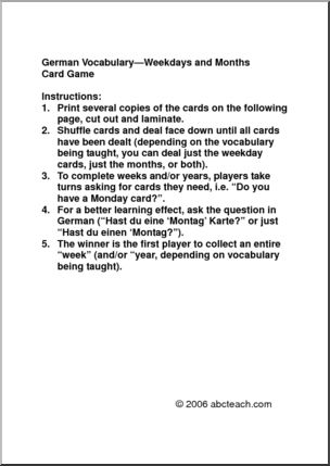German: Card Game – Days and Months