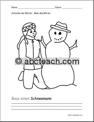 German: Color and Write – Snowman
