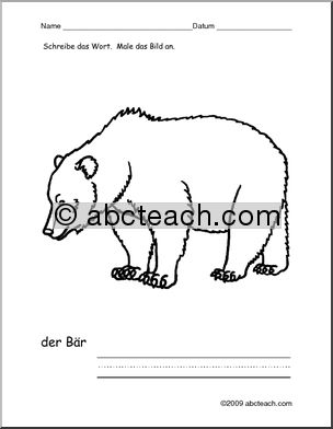 German: Color and Write – Bear
