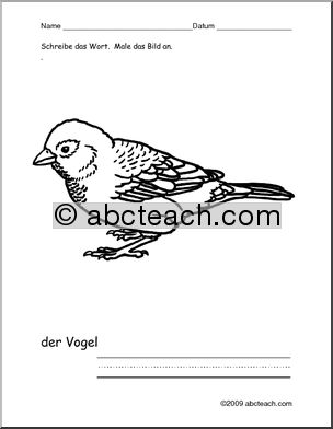 German: Color and Write – Bird