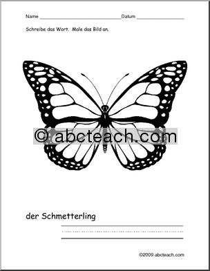 German: Color and Write – Butterfly