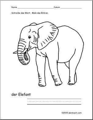 German: Color and Write – Elephant