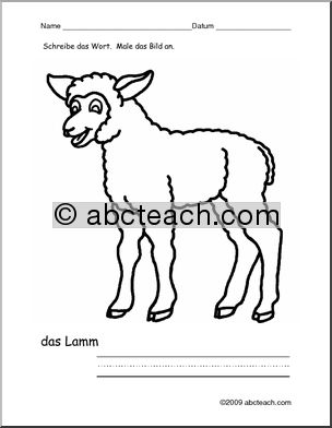 German: Color and Write – Lamb