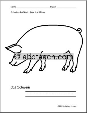 German: Color and Write – Pig
