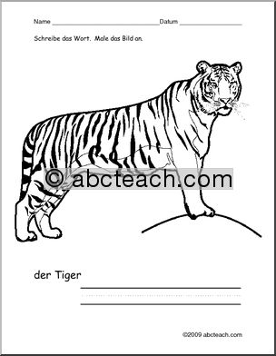 German: Color and Write – Tiger