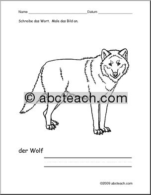 German: Color and Write – Wolf
