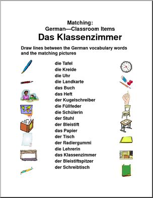 German: Matching – Classroom Items