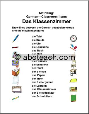 German: Matching – Classroom Items