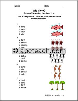 German: Picture Sentences – Numbers 1-10