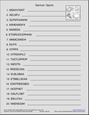 German: Unscramble the Words – Sports