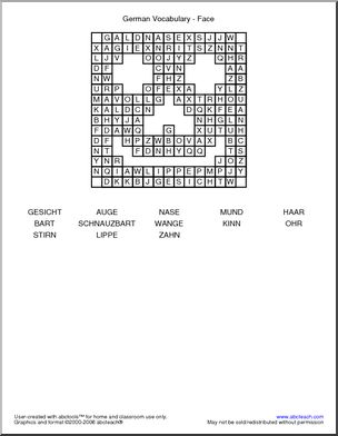 German: Word Search – Face