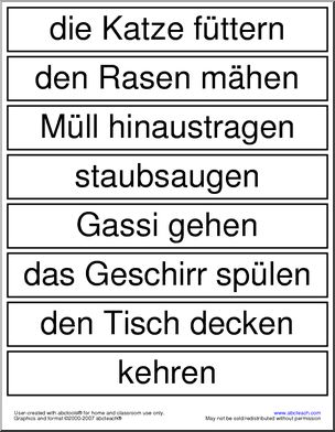 German: Word Wall – Chores