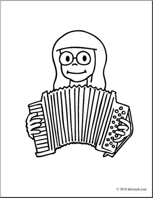 Clip Art: Girl Playing Accordion (coloring page)