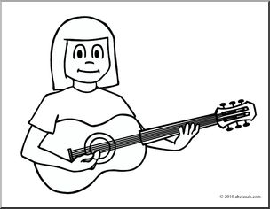 Clip Art: Girl Playing Guitar (coloring page)
