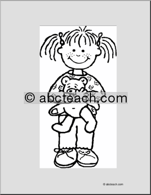 Coloring Page: Girl Holding Teddy Bear