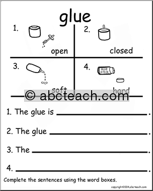 Beginning Writing Practice, Set 18a (glue)