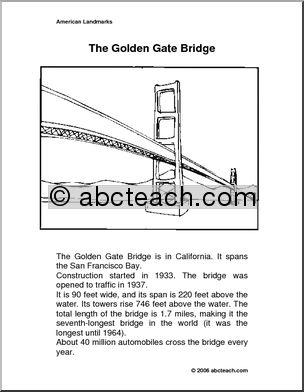 Color and Read: U. S. Landmark – Golden Gate Bridge (primary)