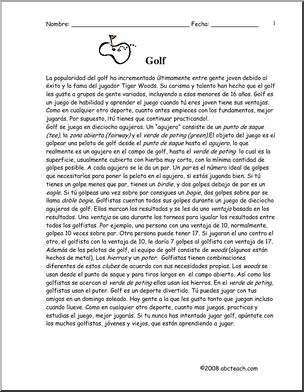 Spanish: ComprensiÃ›n de lectura – Una lecciÃ›n de golf (secundaria)