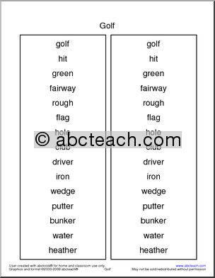 Golf Terminology Spelling List