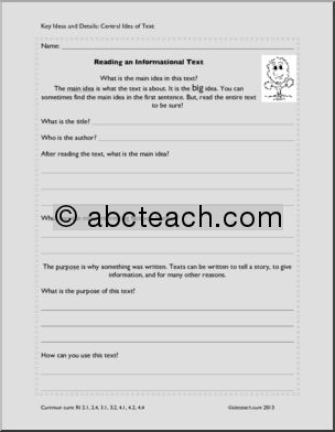 Common Core: Reading an Informational Text Template (2nd-4th grade)