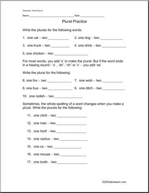 Plural Nouns (elem) Rules and Practice