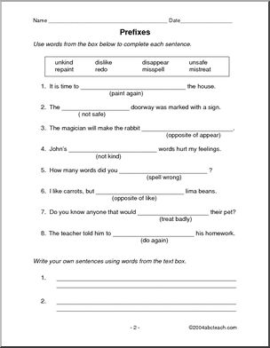 Rules and Practice: Prefixes – RE, DIS, UN, MIS
