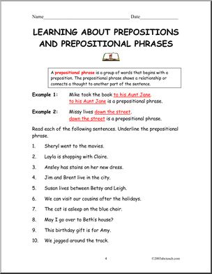 Prepositional Phrase Worksheet