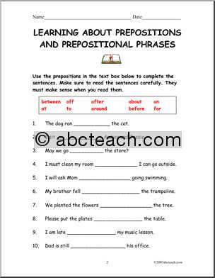 Prepositions and Prepositional Phrases Rules and Practice
