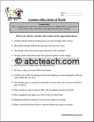 Worksheet: Commas – in a series (2)
