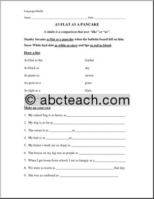 As Simple as a Simile (upper elementary/middle) Worksheet