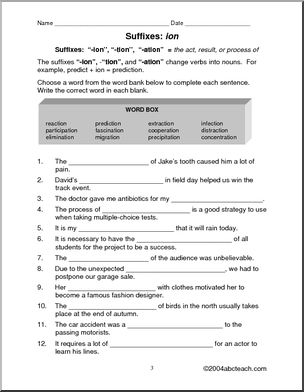 Suffixes - ION/TION Rules and Practice I abcteach.com