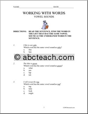 Vowel Sounds (primary) Worksheets