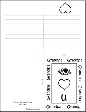 Greeting Card: Happy Father’s Day  –  Rebus theme  (B&W Outline) “I love you, Grandpa! (elem)