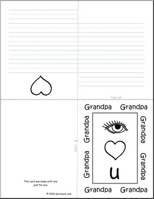 Greeting Card: Happy Father’­s Day  –  Rebus theme “I love you, Grandpa!” (B&W Outline) K-1