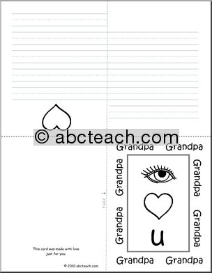 Greeting Card: Happy Father’­s Day  –  Rebus theme “I love you, Grandpa!” (B&W Outline) K-1