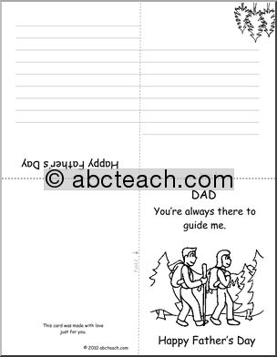 Greeting Card: Happy Father’s Day  –  Hiking  theme  “You’re always there to guide me!” (B&W Outline) elem